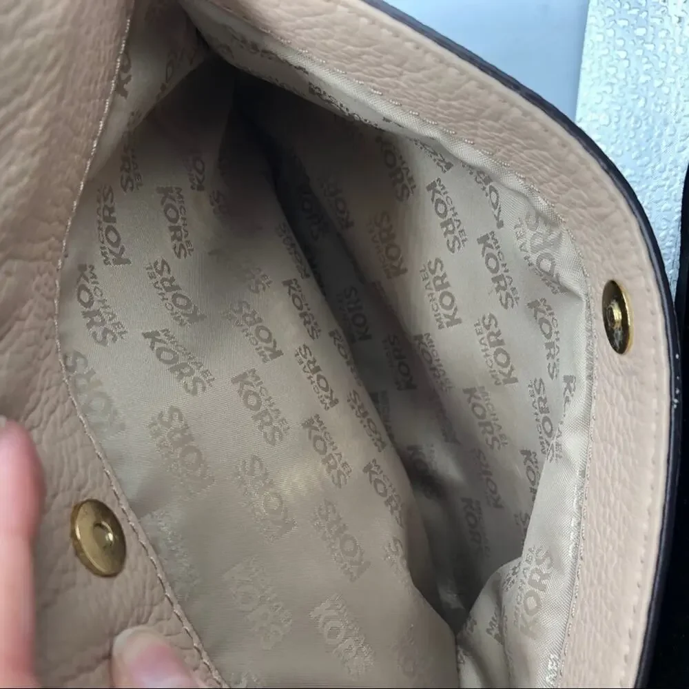 Michael Kors Blush Tan Leather Crossbody Handbag Purse Gold Hardware Bag